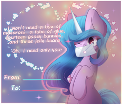 Size: 2800x2400 | Tagged: safe, artist:miryelis, izzy moonbow, pony, unicorn, g5, my little pony: a new generation, cardboard, cute, heart, hearts and hooves day, high res, holiday, letter, looking at you, love, simple background, smiling, solo, text, valentine, valentine's day