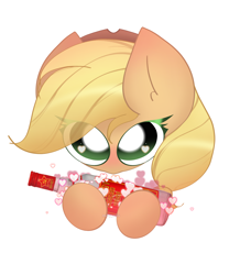 Size: 2000x2400 | Tagged: safe, artist:miryelis, applejack, earth pony, pony, g4, alcohol, blushing, bottle, cute, emoji, hat, heart, heart eyes, hearts and hooves day, high res, holiday, looking at you, love, meme, russian meme, simple background, solo, valentine, valentine's day, vodka, white background, wingding eyes