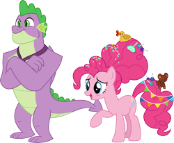 Size: 3641x3000 | Tagged: safe, artist:cloudy glow, pinkie pie, spike, dragon, earth pony, pony, g4, the last problem, .ai available, duo, female, high res, male, mare, older, older pinkie pie, older spike, simple background, transparent background, vector