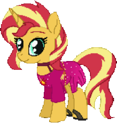 Size: 720x757 | Tagged: safe, artist:dyonys, sunset shimmer, pony, unicorn, g4, animated, clothes, februpony, looking at you, pixel art, shiny, simple background, transparent background