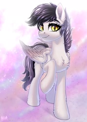 Size: 1463x2048 | Tagged: safe, artist:hakaina, oc, oc only, pegasus, pony, chest fluff, slit pupils, solo