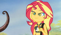 Size: 1181x677 | Tagged: safe, artist:ocean lover, edit, sunset shimmer, python, snake, equestria girls, equestria girls specials, g4, my little pony equestria girls: better together, my little pony equestria girls: forgotten friendship, belly button, bikini, clothes, dialogue in the description, disney, geode of empathy, hypno eyes, hypnosis, hypnotized, jungle, kaa, kaa eyes, lidded eyes, magical geodes, smiling, snake tail, story included, swimsuit, tail, the jungle book, tree