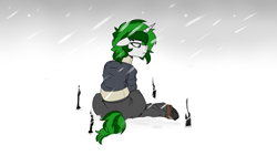 Size: 3840x2160 | Tagged: safe, artist:coatieyay, oc, oc only, oc:baron, pony, unicorn, blood, clothes, female, high res, nosebleed, parka, snow, snowfall