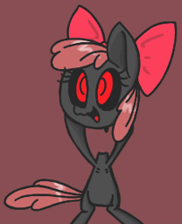 Size: 229x282 | Tagged: safe, apple bloom, earth pony, pony, undead, zombie, story of the blanks, g4, blanked apple bloom, bow, creepypasta, female, filly, foal, hair bow, headless, holding head, smiling, zalgo