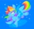 Size: 2048x1715 | Tagged: safe, artist:swirlseypop, rainbow dash, pegasus, pony, g4, blue background, female, lineless, mare, simple background, smiling, solo, sparkles, spread wings, wings