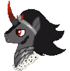 Size: 815x830 | Tagged: safe, artist:dyonys, king sombra, pony, unicorn, g4, animated, armor, blinking, bust, crown, fangs, februpony, jewelry, loop, one eye closed, pixel art, portrait, regalia, simple background, transparent background, wink