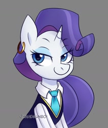 Size: 1387x1636 | Tagged: safe, artist:handgunboi, rarity, pony, unicorn, g4, clothes, ear piercing, earring, fashion, female, jewelry, mare, necktie, piercing, simple background, smiling, solo, vest