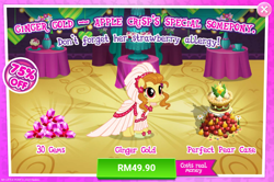 Size: 1038x688 | Tagged: safe, gameloft, ginger gold (idw), g4, my little pony: magic princess, advertisement, costs real money, female, gem, introduction card, mare