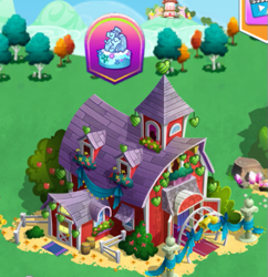 Size: 503x519 | Tagged: safe, gameloft, g4, my little pony: magic princess, barn, gem, implied applejack, the anonymous campsite