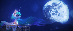 Size: 5076x2160 | Tagged: safe, artist:etherium-apex, princess celestia, alicorn, pony, g4, 3d, blender, blender eevee, mare in the moon, moon, night, solo