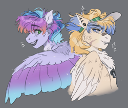 Size: 1155x981 | Tagged: safe, artist:sannateacupss, oc, oc only, pegasus, pony, back to back, bandaid, bandaid on nose, bust, open mouth, piercing, wings