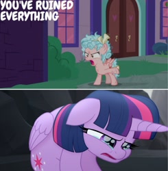 Size: 1392x1420 | Tagged: safe, edit, edited screencap, editor:quoterific, screencap, cozy glow, twilight sparkle, alicorn, pegasus, pony, g4, my little pony: the movie, school raze, abuse, crying, duckery in the comments, no i can't i ruined everything, twilight sparkle (alicorn), twilybuse