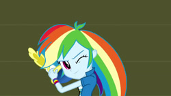 Size: 3410x1920 | Tagged: safe, screencap, rainbow dash, equestria girls, g4, my little pony equestria girls: friendship games, canterlot high, chs rally song, clothes, cutie mark on clothes, female, hat, high res, looking at you, one eye closed, smiling, smiling at you, solo, top hat, wink, winking at you