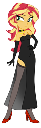 Size: 3216x9997 | Tagged: safe, artist:lobo299, sunset shimmer, equestria girls, g4, absurd resolution, bare shoulders, black dress, clothes, dress, female, gloves, long gloves, simple background, sleeveless, socks, solo, stockings, strapless, thigh highs, transparent background