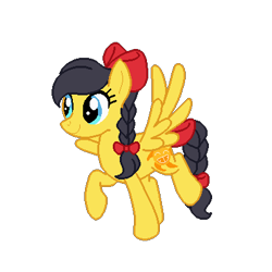 Size: 400x400 | Tagged: safe, artist:venemorae, oc, oc only, pegasus, pony, bow, braid, braided tail, full body, hair bow, hooves, pegasus oc, raised hoof, raised leg, simple background, smiling, solo, spread wings, tail, transparent background, wings