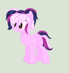 Size: 461x493 | Tagged: safe, artist:yulianapie26, oc, oc only, pegasus, pony, folded wings, full body, gray background, grin, hooves, pegasus oc, simple background, smiling, solo, standing, tail, wings