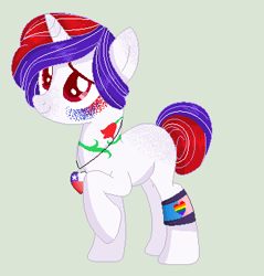 Size: 360x376 | Tagged: safe, artist:yulianapie26, oc, oc only, pony, unicorn, base used, female, full body, gray background, hooves, horn, jewelry, mare, necklace, raised hoof, shading, simple background, smiling, solo, standing, tattoo, unicorn oc