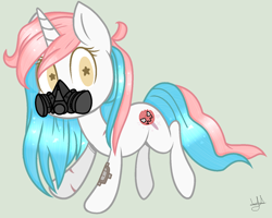 Size: 1576x1260 | Tagged: safe, artist:yulianapie26, oc, oc only, pony, unicorn, base used, female, gas mask, horn, mare, mask, signature, simple background, solo, starry eyes, unicorn oc, wingding eyes