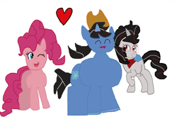 Size: 4881x3425 | Tagged: safe, pinkie pie, oc, oc:hunkster, oc:zero crimson, earth pony, pony, vampire bat pony, g4, cowboy, cowboy hat, female, hat, mare