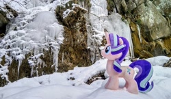 Size: 2048x1184 | Tagged: safe, photographer:pakapaka1993, starlight glimmer, pony, unicorn, g4, ice, icicle, irl, japan, photo, plushie, rock, snow, solo, winter