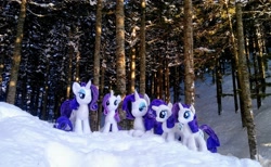 Size: 2048x1262 | Tagged: safe, photographer:pakapaka1993, rarity, pony, unicorn, g4, commonity, eyeshadow, female, irl, japan, lidded eyes, makeup, mare, multeity, photo, plushie, self paradox, self ponidox, snow, tree, winter