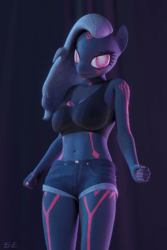Size: 1280x1920 | Tagged: safe, alternate character, alternate version, artist:shadowboltsfm, oc, changeling, anthro, plantigrade anthro, 3d, 60 fps, animated, ass, belly button, blender, boots, breasts, butt, butt shake, cleavage, clothes, dancing, female, high heel boots, looking at you, music, not sfm, red changeling, shirt, shoes, shorts, smiling, solo, sound, webm