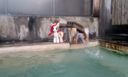 Size: 2048x1238 | Tagged: safe, photographer:pakapaka1993, oc, oc only, oc:poniko, pony, hot springs, irl, japan, photo, plushie, solo, water, winter
