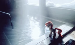 Size: 1024x612 | Tagged: safe, photographer:pakapaka1993, oc, oc only, oc:poniko, pony, hot springs, irl, japan, photo, plushie, snow, solo, water, winter