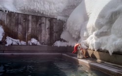 Size: 2048x1275 | Tagged: safe, photographer:pakapaka1993, oc, oc only, oc:poniko, pony, hot springs, irl, japan, photo, plushie, snow, solo, water, winter