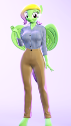 Size: 1080x1920 | Tagged: safe, artist:backmaker, derpibooru exclusive, oc, oc:green screen, pegasus, anthro, 3d, casual, cute, formal, formal wear, happy, simple background, solo, source filmmaker, standing