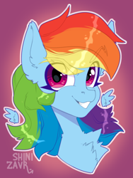 Size: 800x1066 | Tagged: safe, artist:shinizavr, rainbow dash, g4, bust, chest fluff, floating wings, portrait, smiling, solo, wings