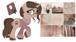Size: 1280x718 | Tagged: safe, artist:ipandacakes, oc, oc only, pony, unicorn, aesthetics, clothes, female, glasses, mare, moodboard, simple background, solo, sweater, transparent background