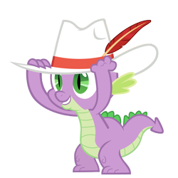 Size: 3800x3800 | Tagged: safe, artist:misterlolrus, spike, dragon, g4, season 2, secret of my excess, feather, fedora, hat, high res, male, simple background, smiling, solo, transparent background, vector
