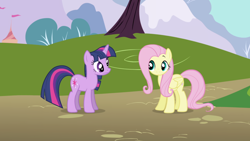 Size: 1920x1080 | Tagged: safe, screencap, fluttershy, twilight sparkle, pegasus, pony, unicorn, friendship is magic, g4, season 1, day, duo, female, mare, outdoors, scary, scenery, unicorn twilight