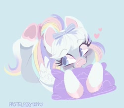 Size: 1199x1052 | Tagged: safe, artist:pastelperyton, oc, oc only, pegasus, pony, bow, hair bow, heart, lineless, pillow, solo