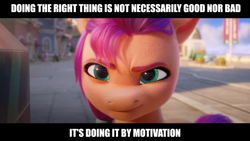 Size: 2190x1232 | Tagged: safe, edit, edited screencap, screencap, sunny starscout, earth pony, pony, g5, my little pony: a new generation, spoiler:my little pony: a new generation, caption, choice, female, image macro, mare, motivation, quote, solo, text, text edit