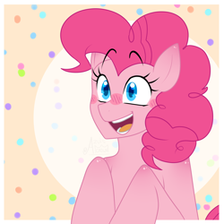 Size: 2500x2500 | Tagged: safe, artist:azulscrown1117, pinkie pie, earth pony, pony, g4, blushing, confetti, cute, diapinkes, female, high res, mare, smiling, solo