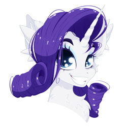 Size: 2500x2500 | Tagged: safe, artist:rurihal, rarity, pony, unicorn, g4, bust, cheek fluff, chest fluff, ear fluff, female, grin, high res, mare, portrait, simple background, smiling, solo, white background