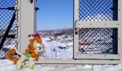 Size: 2048x1198 | Tagged: safe, photographer:pakapaka1993, autumn blaze, kirin, pony, g4, female, irl, japan, mare, photo, plushie, snow, solo, winter