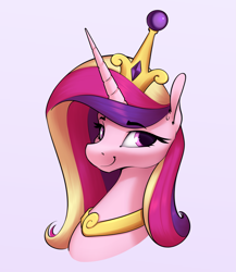 Size: 2413x2777 | Tagged: safe, artist:aquaticvibes, princess cadance, alicorn, pony, g4, bust, crown, eyebrows, eyebrows visible through hair, female, high res, jewelry, mare, regalia, simple background, smiling, solo