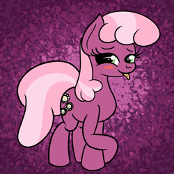 Size: 2000x2000 | Tagged: safe, artist:dafiltafish, cheerilee, earth pony, pony, g4, abstract background, blushing, colored, crossed hooves, female, flat colors, high res, looking right, mare, solo, tongue out