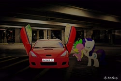 Size: 7585x5057 | Tagged: safe, artist:georgegarza01, edit, rarity, spike, pony, unicorn, g4, car, female, kissing, male, night, ship:sparity, shipping, straight, toyota, vector