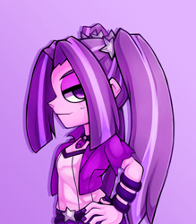 Size: 1041x1190 | Tagged: safe, artist:kyouman1010, aria blaze, equestria girls, g4, bust, clothes, female, gradient background, hand on hip, looking at you, solo