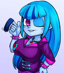 Size: 1041x1190 | Tagged: safe, artist:kyouman1010, sonata dusk, equestria girls, g4, big breasts, breasts, bust, busty sonata dusk, clothes, female, gradient background, hand on hip, heart, looking at you, music notes, one eye closed, solo, spiked wristband, spinning, wink, winking at you, wristband