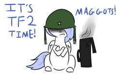 Size: 1280x815 | Tagged: safe, artist:penguinpotential, oc, oc:frigid drift, pegasus, pony, ask frigid drift, female, helmet, mare, solo, team fortress 2