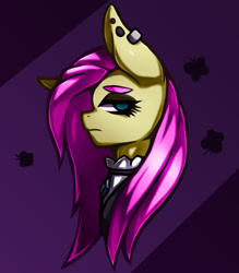 Size: 1157x1323 | Tagged: safe, artist:kyouman1010, fluttershy, pegasus, pony, g4, bust, clothes, ear piercing, fluttergoth, goth, looking at you, piercing, side view, solo