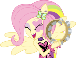 Size: 3921x3000 | Tagged: safe, artist:cloudy glow, fluttershy, equestria girls, g4, shake your tail, bare shoulders, high res, musical instrument, simple background, sleeveless, solo, strapless, tambourine, transparent background, vector