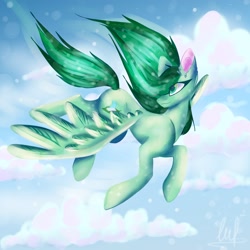 Size: 2048x2048 | Tagged: safe, artist:toyko, oc, oc only, oc:eden shallowleaf, pegasus, pony, cloud, flying, high res, pegasus oc, sky, solo