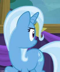 Size: 507x609 | Tagged: safe, screencap, trixie, pony, unicorn, g4, no second prances, season 6, cropped, female, frown, horn, imgflip, looking back, mare, solo