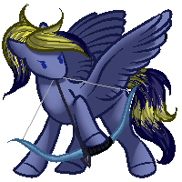 Size: 200x200 | Tagged: safe, artist:dragodraws, oc, oc only, oc:star hunter, pegasus, pony, blue eyes, bow (weapon), pixel art, ponytail, simple background, solo, transparent background, wings